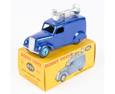 Dinky Toys Loud Speaker Van (492). In violet blue with silver load speaker and mid-blue wheels. Boxed, minor pen marking. Veh