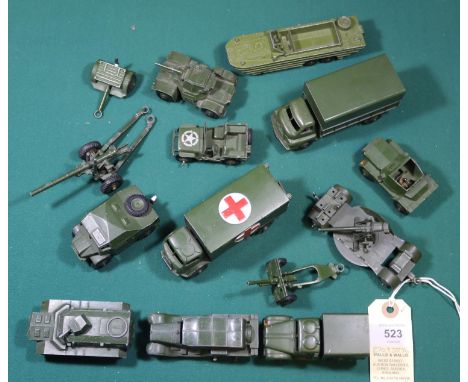 14x Dinky Toys Military vehicles. Including; Reconnaissance Car. 1-ton Cargo Truck. 3-ton Army Wagon. Military Ambulance. Arm