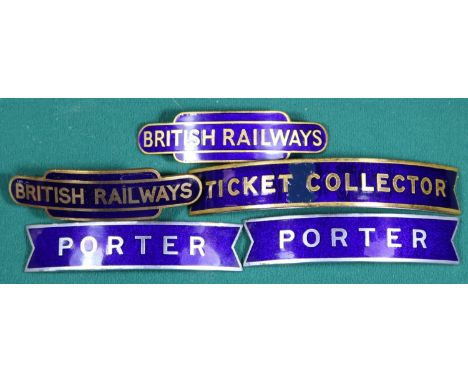 5x British Railways (Eastern Region) totem and fishtail style cap badges by Gaunt, etc (2 unmarked). A Ticket Collector, 2x P