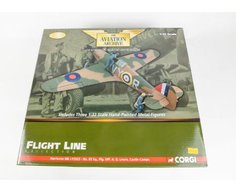 Corgi Aviation 1:32 scale Aircraft. Hawker Hurricane MKI P2923 85 Sqn Flight Officer A.G. Lewis, Castle Camps 1940 (US35503).