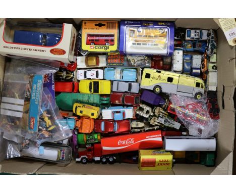 Large lot of mixed miscellaneous die cast and other items. to include mamod steam engine, triang Highway lorry with wooden cu