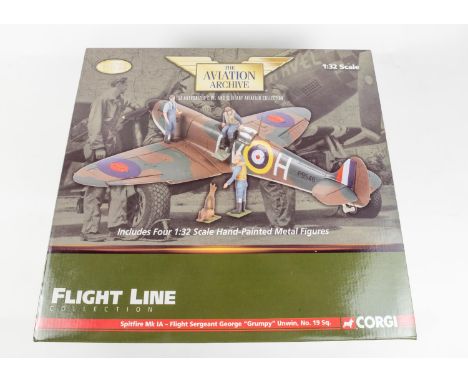 Corgi Aviation 1:32 scale 'Flight Line Collection'. Supermarine Spitfire MKIA, Flight Sergeant George 'Grumpy' Unwin No.19 Sq