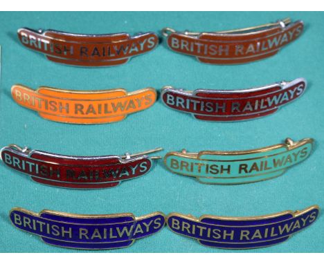8x BRITISH RAILWAYS totem style cap badges by Gaunt. 2x Eastern Region, 2x Western Region, 2x Midland Region, a Southern Regi