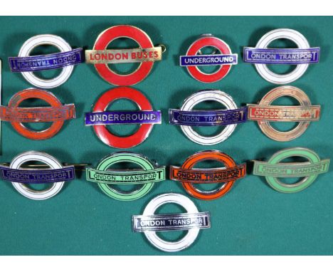 12x London Transport bus related enamel cap badges by Gaunt, Firmin, etc. 3x Tram &amp; Trolleybus staff (as issued 1934-62).