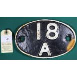 Locomotive shedplate 18A Toton 1950-1963. Cast iron plate in good condition, some restoration