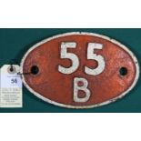 Locomotive shedplate 55B Stourton 1957-1967. Cast iron plate with orange background in good,