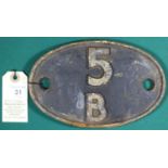 Locomotive shedplate 5B Crewe South 1950-1967. Cast iron plate in quite good, believed to be
