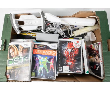 Nintendo Wii games console with 16x games, controllers and platform. Games include; Wii Fit Plus, Batman, All Star Chearleade