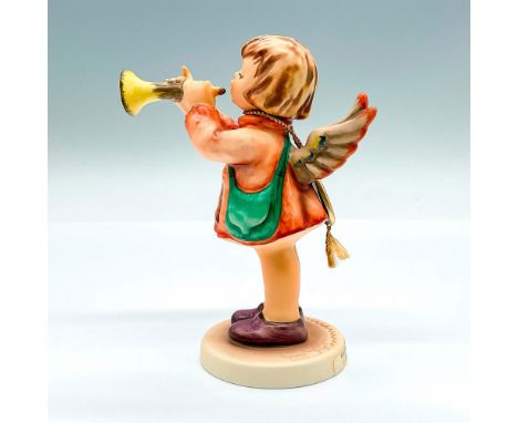 Hand painted figure of an angel playing the horn. Goebel backstamp. This item has its original box: 7.5"L x 5"W x 3.75"H. Art