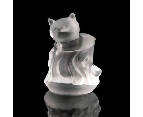 Frosted crystal depicting a baby racoon in tree stump. Swarovski Ebeling &amp; Reuss logo backstamp. This item has its origin