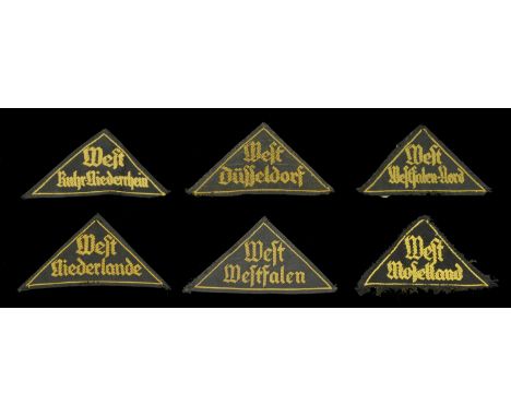 German Second World War Hitler Youth DJ Arm Gebiet (Area) Patches. Comprising Patches for West Dusseldorf; West Westfalen, wi