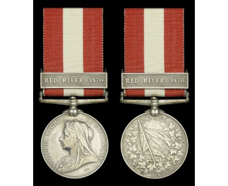 Canada General Service 1866-70, 1 clasp, Red River 1870 (Pte. J. M. Beattie, Que. R.) Canadian style impressed naming, polish