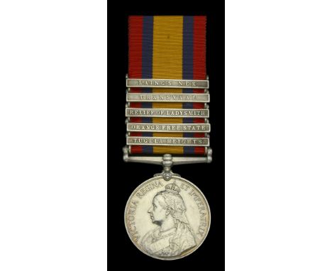 Queen’s South Africa 1899-1902, 5 clasps, Tugela Heights, Orange Free State, Relief of Ladysmith, Transvaal, Laing’s Nek (307