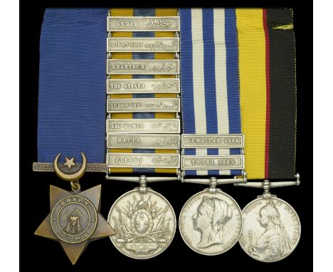 Four: A soldier in the 9th Battalion, Sudanese Infantry  Khedive’s Star, undated, unnamed; Khedive’s Sudan 1896-1908, 8 clasp
