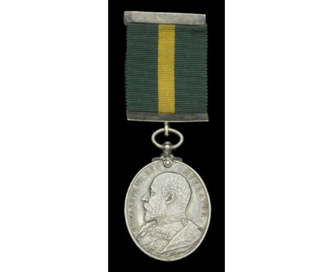 Territorial Force Efficiency Medal, E.VII.R. (397 Q.M. Sjt: R. Pinder. 10/Manch: Regt.) fitted with a contemporary silver str