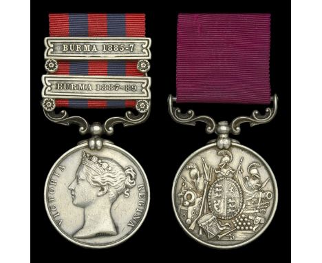 Pair: Bandmaster H. Chant, Royal Munster Fusiliers  India General Service 1854-95, 2 clasps, Burma 1887-89, Burma 1885-7, cla