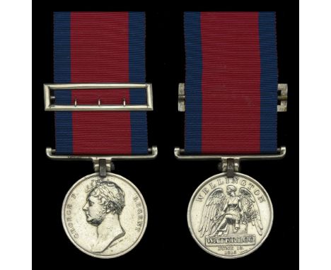 The Waterloo Medal awarded to Major Adam Brugh, 2nd Battalion, 44th Foot, who was severely wounded at the storming of Badajoz