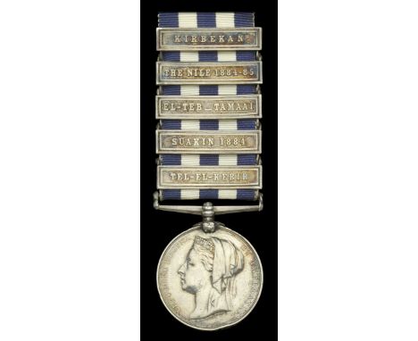 Egypt and Sudan 1882-89, dated reverse, 5 clasps, Tel-El-Kebir, Suakin 1884, El-Teb_Tamaai, The Nile 1884-85, Kirbekan (1926 