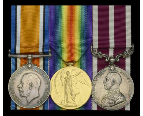 A scarce Great War M.S.M. group of three awarded to Sergeant J. S. Burns, Fort Garry Horse  British War and Victory Medals (1