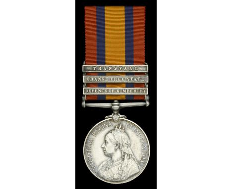 Queen’s South Africa 1899-1902, 3 clasps, Defence of Kimberley, Orange Free State, Transvaal (4021 Pte. F. Aldred. L.N. Lanc: