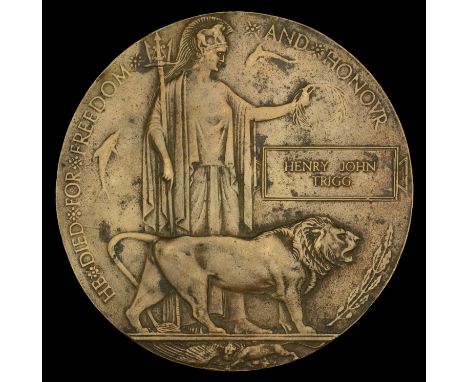 Memorial Plaque (Henry John Trigg) very fine £60-£80  ---  Henry John Trigg attested for the Royal Marine Light Infantry and 