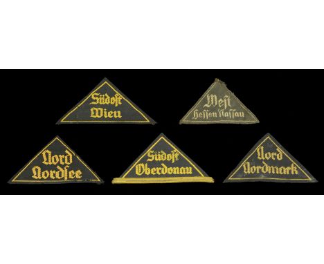 German Second World War Hitler Youth DJ Arm Gebiet (Area) Patches. Comprising Patches for South Oberdonau, with gold traditio