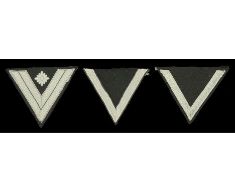 German Second World War Black Panzer or Waffen SS Sleeve Insignia. Two items of identical rank, one of higher rank, all silve