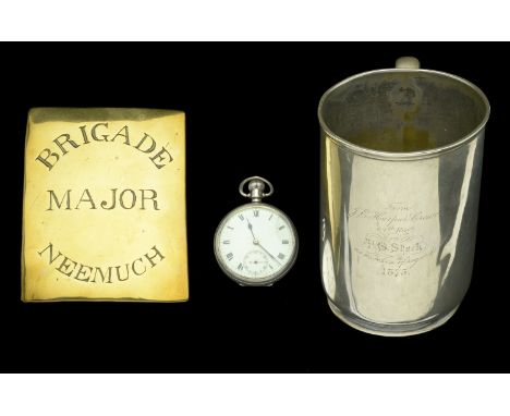 Presentation Items. A presentation silver-plated tankard, 115mm in height x 86mm in diameter, by E. and E. Emanuel, Portsmout