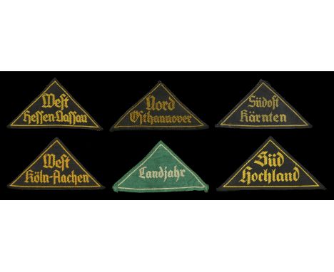 German Second World War Hitler Youth DJ Arm Gebiet (Area) Patches. Comprising Patches for West Koln Aachen; North East Hannov
