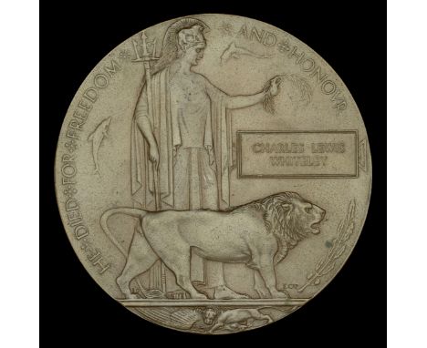 Memorial Plaque (Charles Lewis Whiteley) in card envelope of issue, with Memorial Scroll (Pte. Charles Lewis Whiteley Canadia
