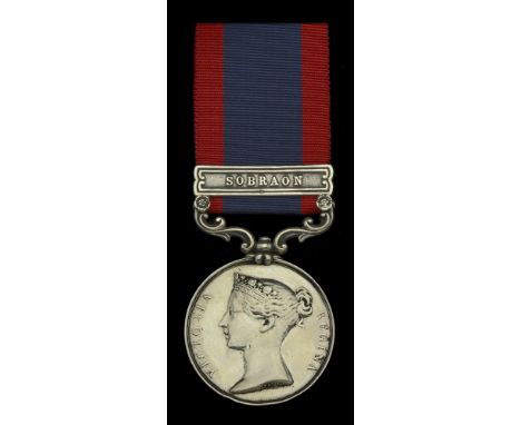 Sutlej 1845-46, for Aliwal 1846, 1 clasp, Sobraon (Chas. Roberts 16th. Lancers.) the planchet heavily polished and showing si