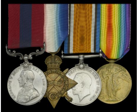 A rare Great War April 1917 D.C.M. group of four awarded to Private H. W. Green, 10th Hussars, for the notable cavalry V.C.-a