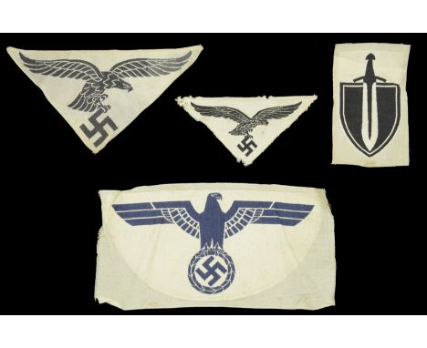 German Second World War Sports Vest Eagles. Four Sports Vest Eagles, comprising Kriegsmarine blue on white large size sports 