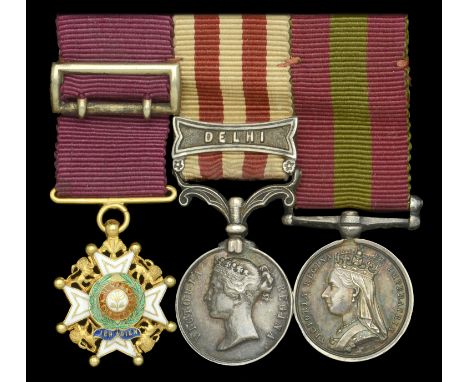 The mounted group of three miniature dress medals attributed to Major-General H. M. Wemyss, 1st Bengal Fusiliers, who was sev