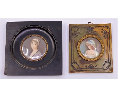 Two 18th/19th cent portrait miniatures of girls, one housed in tortoishell frame, copiuis family notes verso on the earlier p