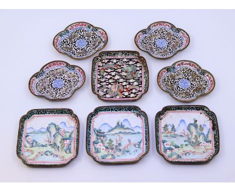A collection of 18th cent Chinese enamel small serving dishes&nbsp;