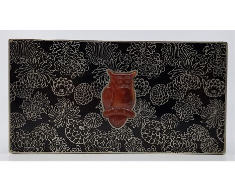 A Oriental niello white metal and carnelian agate mounted rectangular box,&nbsp;the sides and lid profusely decorated with ch