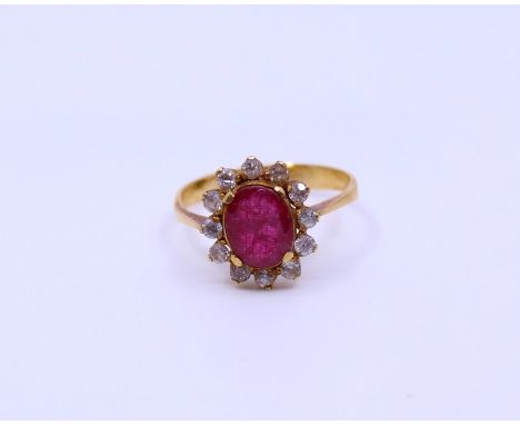 A high ct Indian ruby and diamond ring