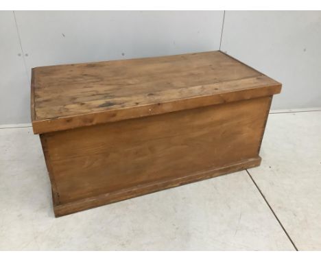 A Victorian rectangular pine trunk, width 110cm, depth 57cm, height 49cm. Condition - fair