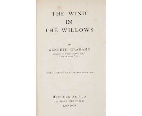 ° ° Grahame, Kenneth - The Wind in the Willows ... First Edition. frontispiece (by Graham Robertson) and tissue guard, half t