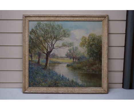 Graham Williams, oil on canvas, ‘Spring morning on the Tillingborne stream’, signed, label verso, 49 x 55cm. Condition - good