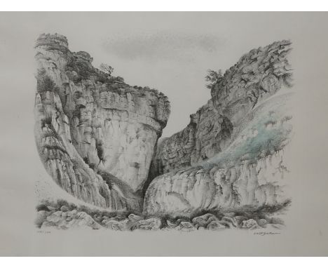 David Gentleman (b.1930), colour lithograph, ‘Gordale Scar’, signed in pencil, limited edition, 138/240, 56 x 76cm. Condition