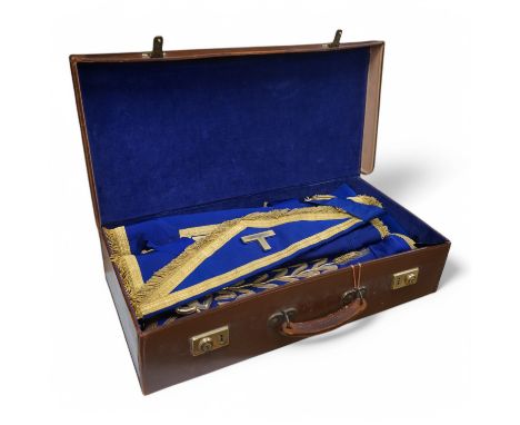 A suitcase containing Masonic related items including apron, sash etc. Condition - fair to good