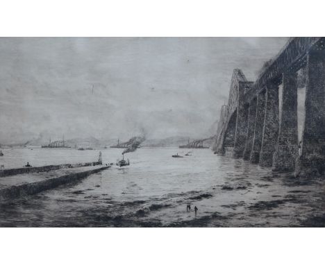 William Lionel Wyllie (1851-1931), etching, ‘The Forth Bridge’, signed in pencil, 25 x 39cm. Condition - poor to fair