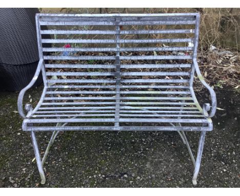 A 19th century style slatted wrought iron garden bench, width 107cm, depth 42cm, height 94cm. Condition - fair to good