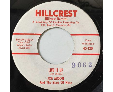 JOE MOON - LIVE IT UP/ SHE'S GONE 7" (ROCKABILLY - HILLCREST 45-120). A piano-led rockabilly 7" stomper by Joe Moon and The S