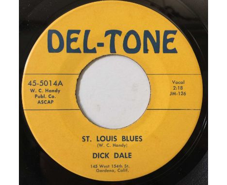 DICK DALE - ST LOUIS BLUES/ JESSIE PEARL 7" (SURF/ ROCKABILLY - DEL-TONE 45-5014). A superb surf/ rockabilly 7" by Dick Dale;