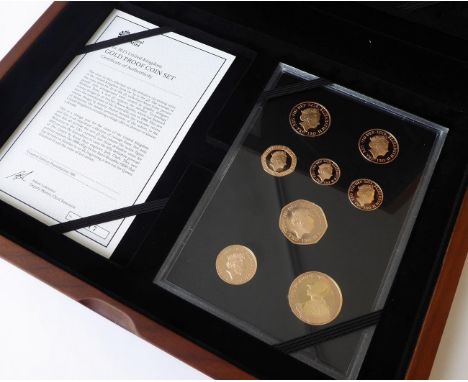 Gold Proof Set 2015, 8 coins comprising £2 with Britannia rev by Antony Dufort, £1, 50p, 20p, 10p, 5p, 2p &amp; 1p with 'Roya