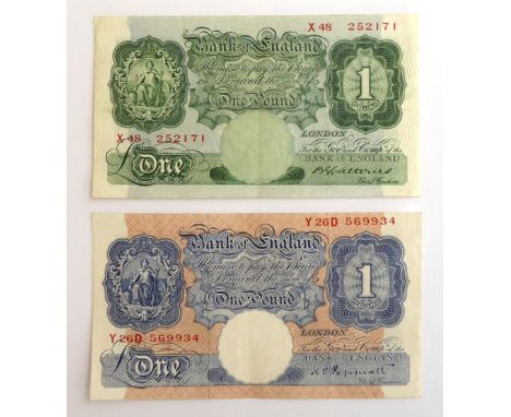 Bank of England, 2 x £1 Notes Series ''A'' Britannia Issue: Catterns (July 1930) serial No. X48 252171  faint centre crease &