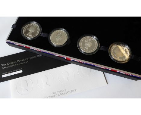'The Queen's Portrait Collection,' a set of 4 x silver proof piedfort £5 coins commemorating the 60th anniversary of the Quee